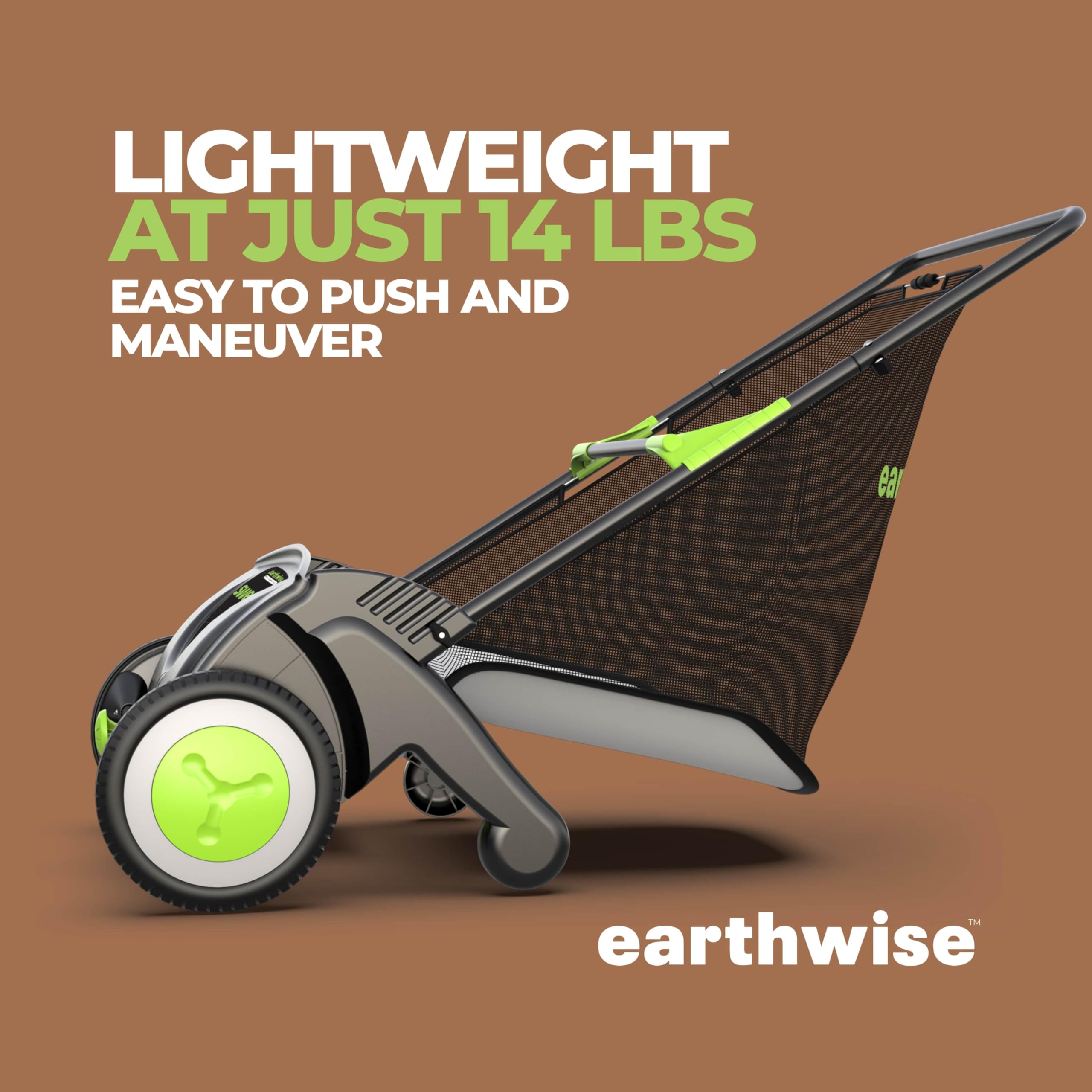 Earthwise in use on a mowed lawn showing faster leaf removal