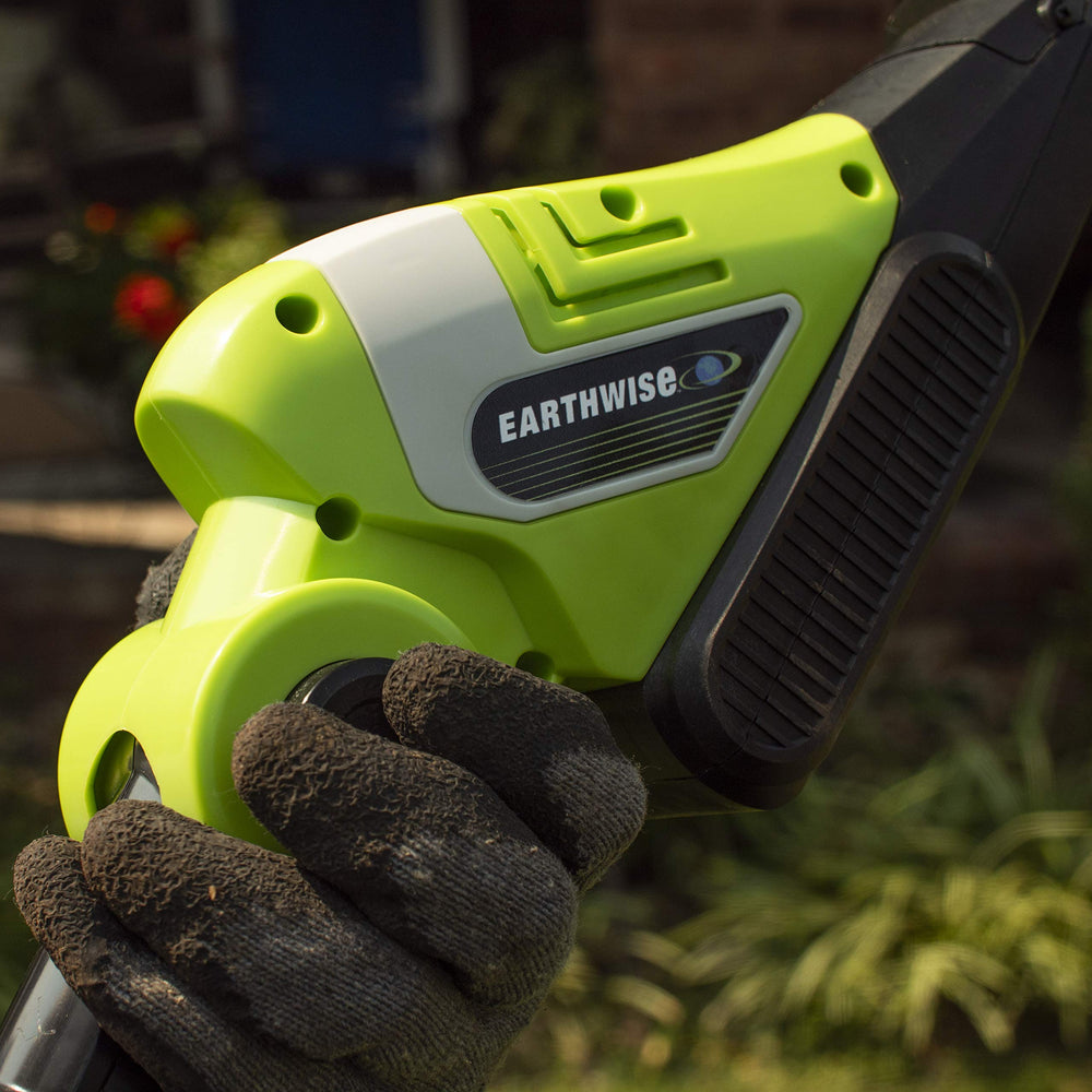 Earthwise scale comparison with user demonstrating 8'10" maximum reach benefit