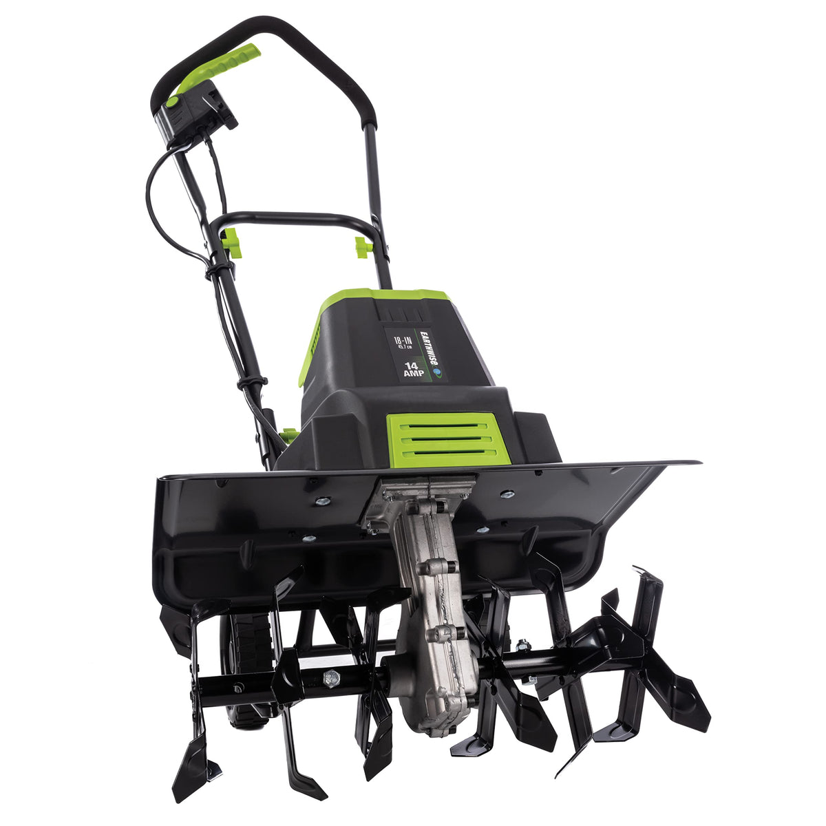 Earthwise front view showing compact tiller design and user-friendly stance