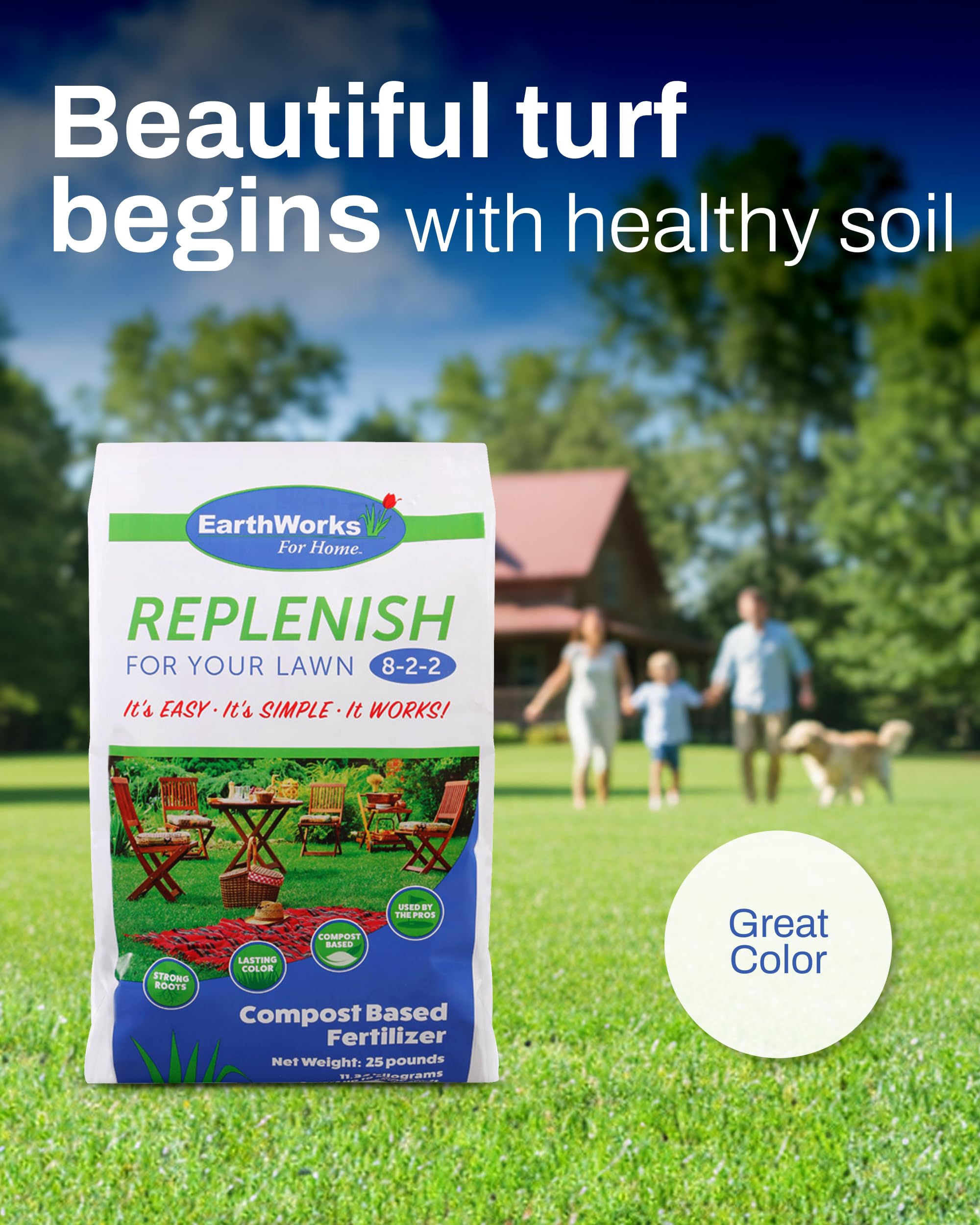 EarthWorks-treated lawn displaying deeper green and denser turf