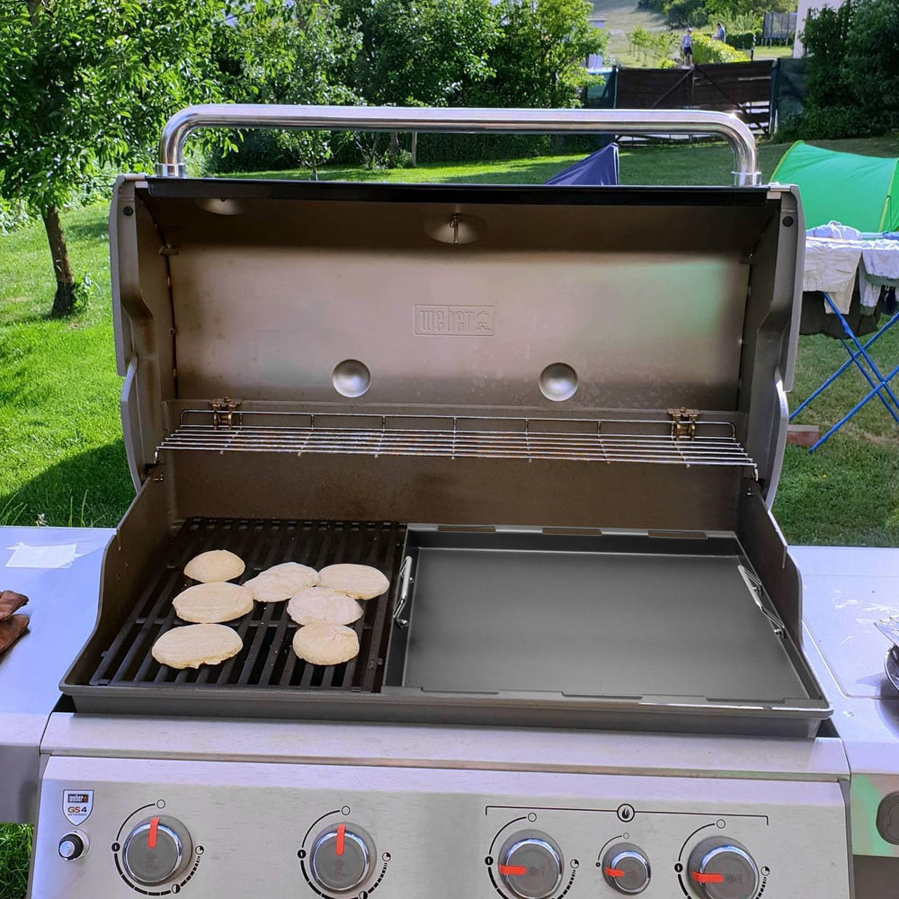 EasiBBQ cooking pancakes on griddle showing consistent heat and breakfast versatility