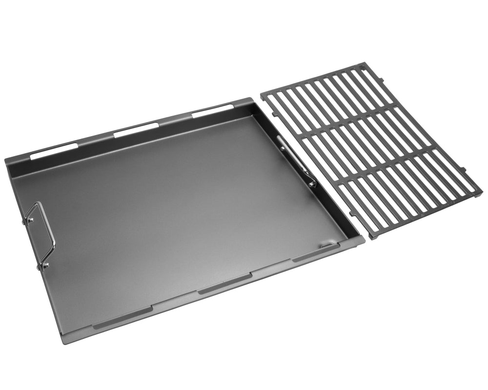 EasiBBQ front view of griddle and grate set showing fit and finish for easy conversion