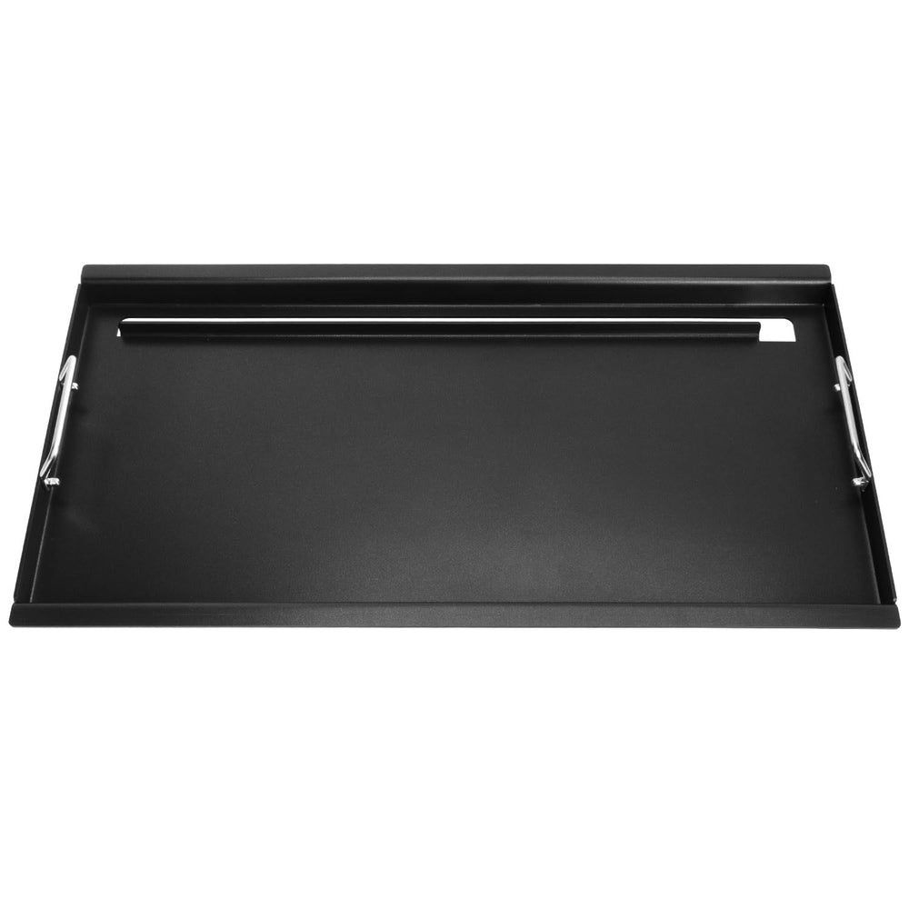 EasiBBQ full-size griddle front view showing fit and flat cooking area for versatility