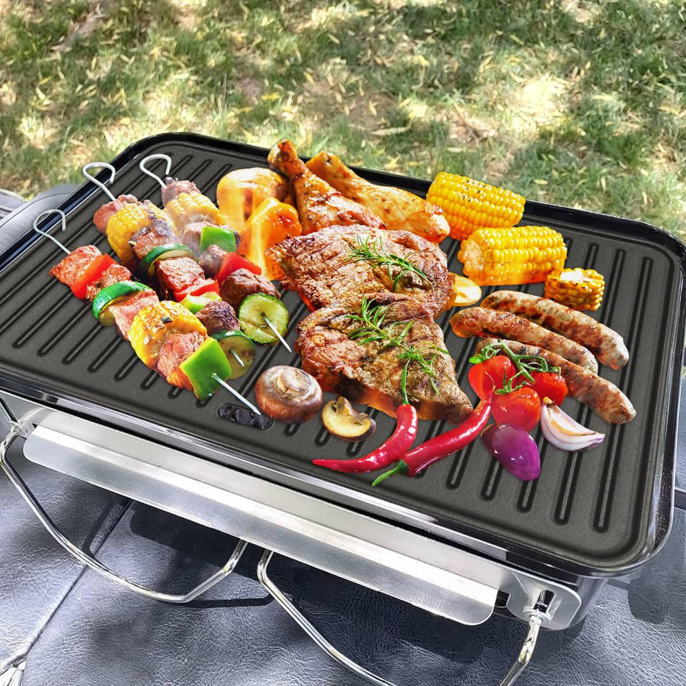 EasiBBQ griddle on campsite setup illustrating portable versatility for outdoor meals