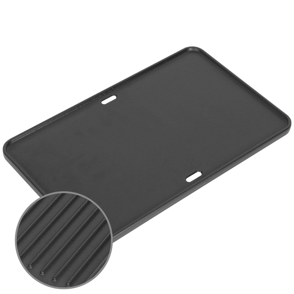 EasiBBQ griddle front view showing flat cast iron surface and fit for quick even cooking
