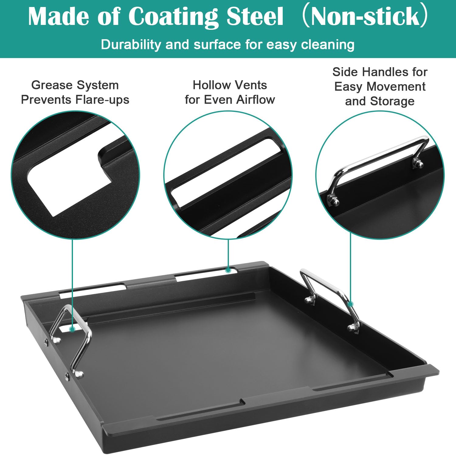 EasiBBQ griddle insert installed near burners for faster searing heat