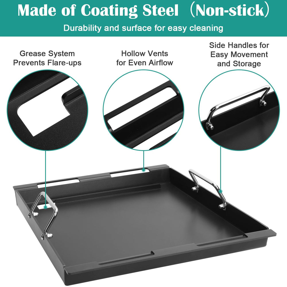 EasiBBQ griddle insert installed near burners for faster searing heat