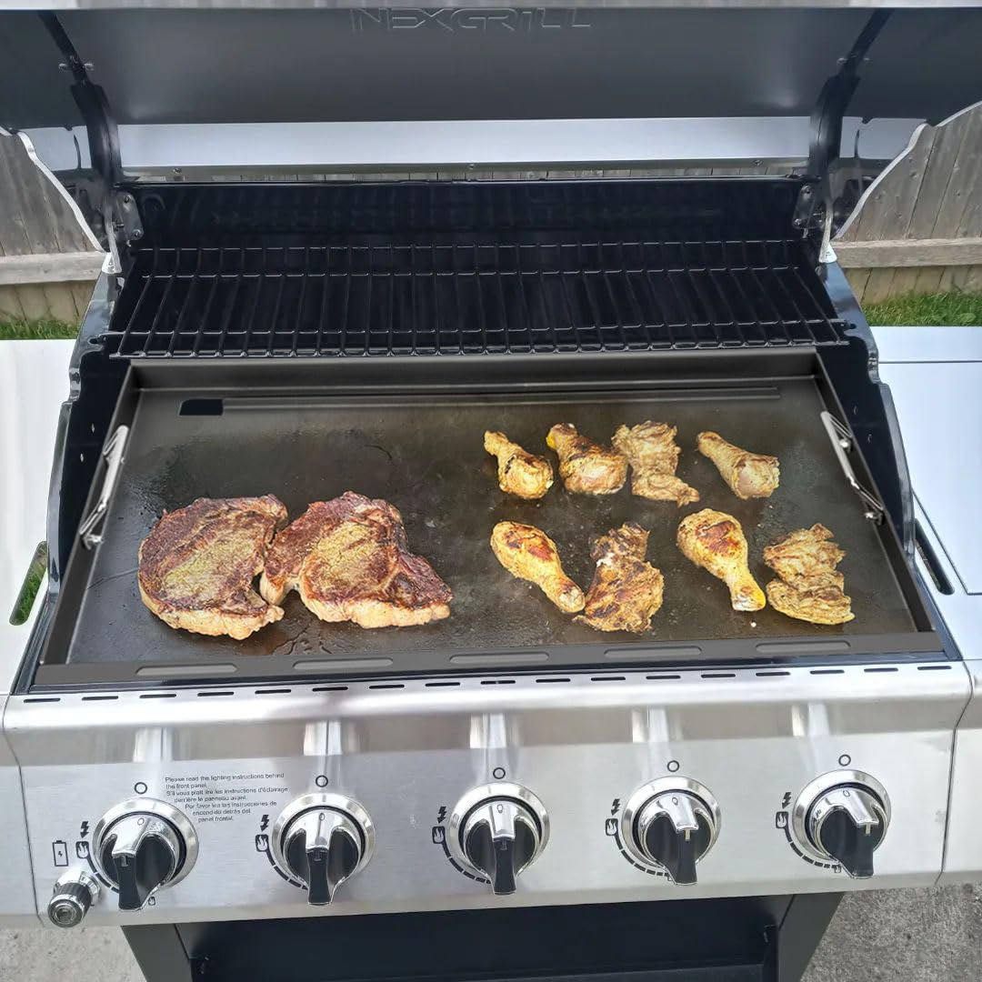 EasiBBQ griddle in backyard cookout demonstrating versatile grilling and serving