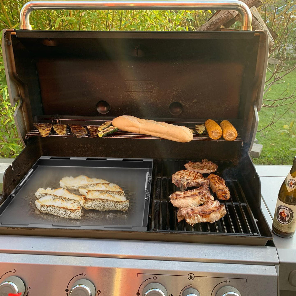 EasiBBQ packaging and included griddle plus replacement grate showing complete kit