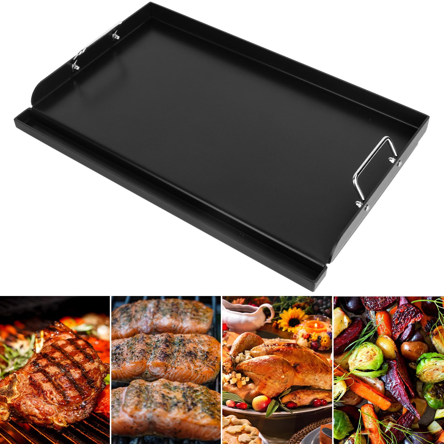 EasiBBQ griddle beside ruler showing 17x13 size for fit confirmation
