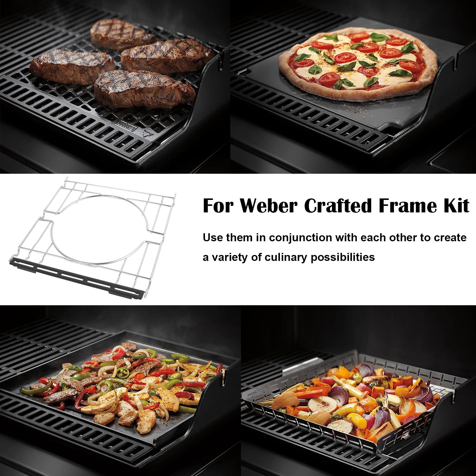 EasiBBQ frame beside ruler showing 17.5 by 16.8 inch size benefit