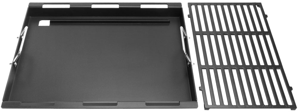 EasiBBQ front view of full kit showing griddle, grate and gloves for versatile cooking