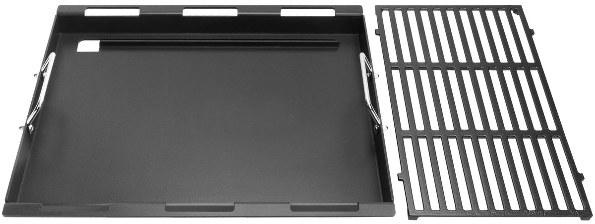 EasiBBQ front view of full kit showing griddle, grate and gloves for versatile cooking