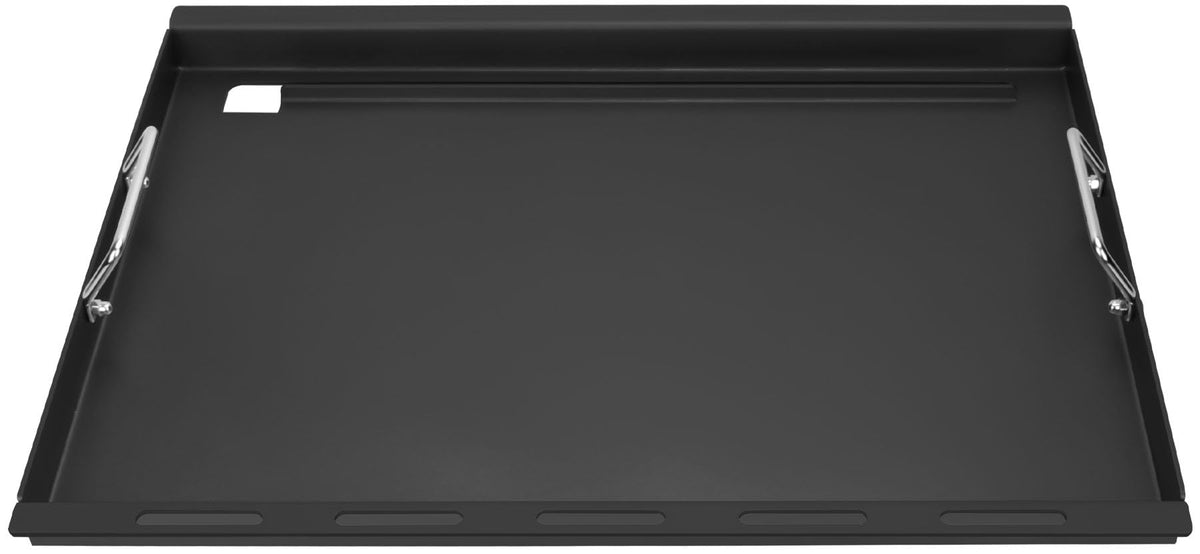 EasiBBQ griddle front view showing full flat cooking surface and fit