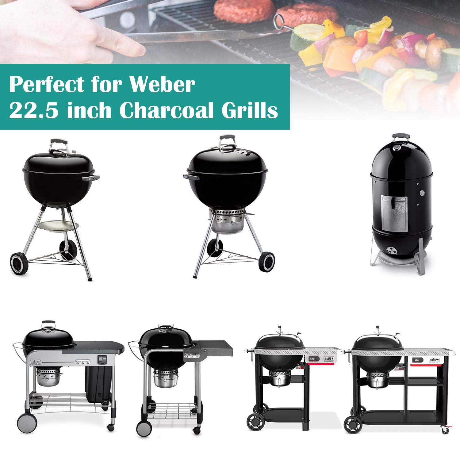EasiBBQ griddle installed inside 22-inch kettle grill showing proximity to coals for fast heating