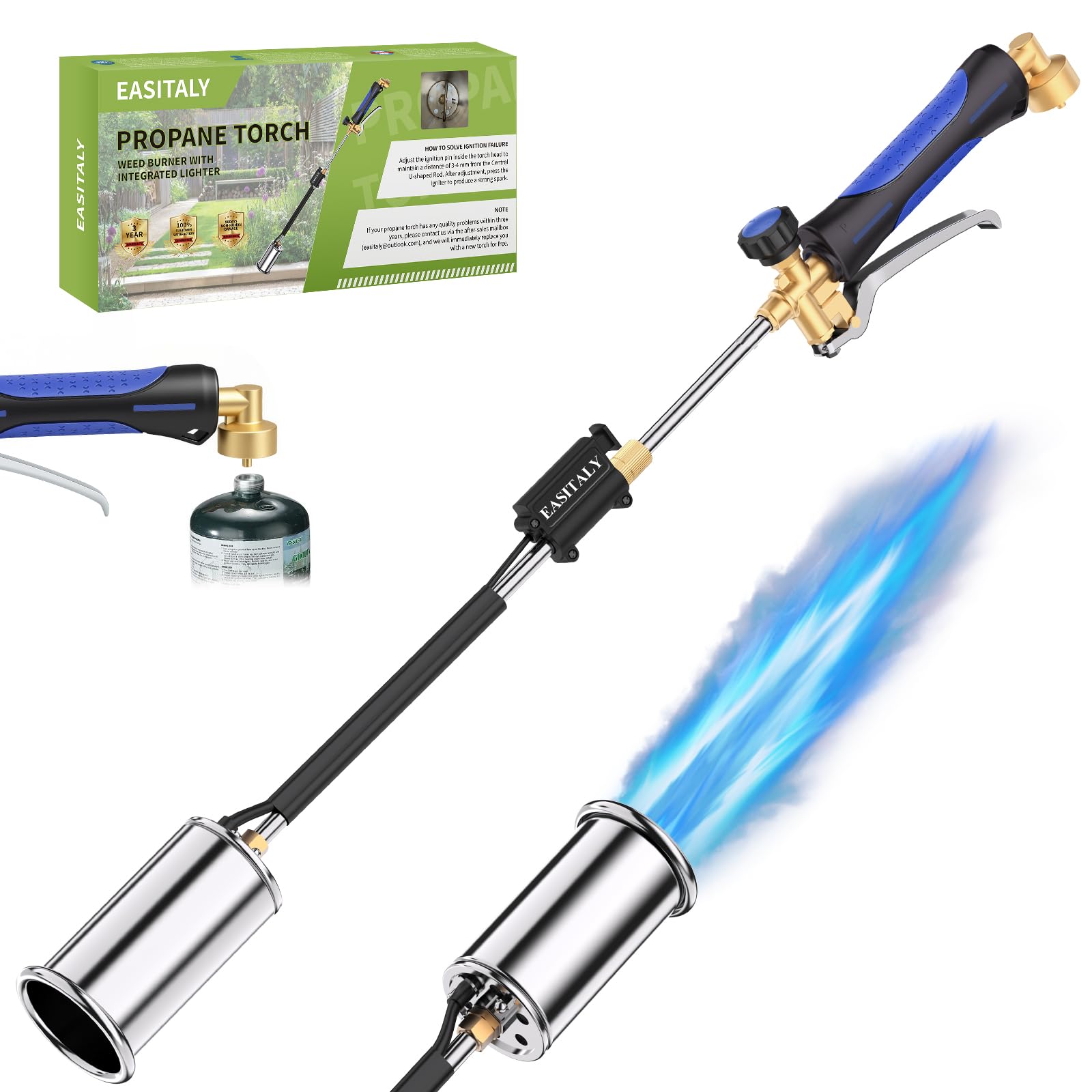 EASITALY front view torch showing full-length shaft and balanced design for comfortable use