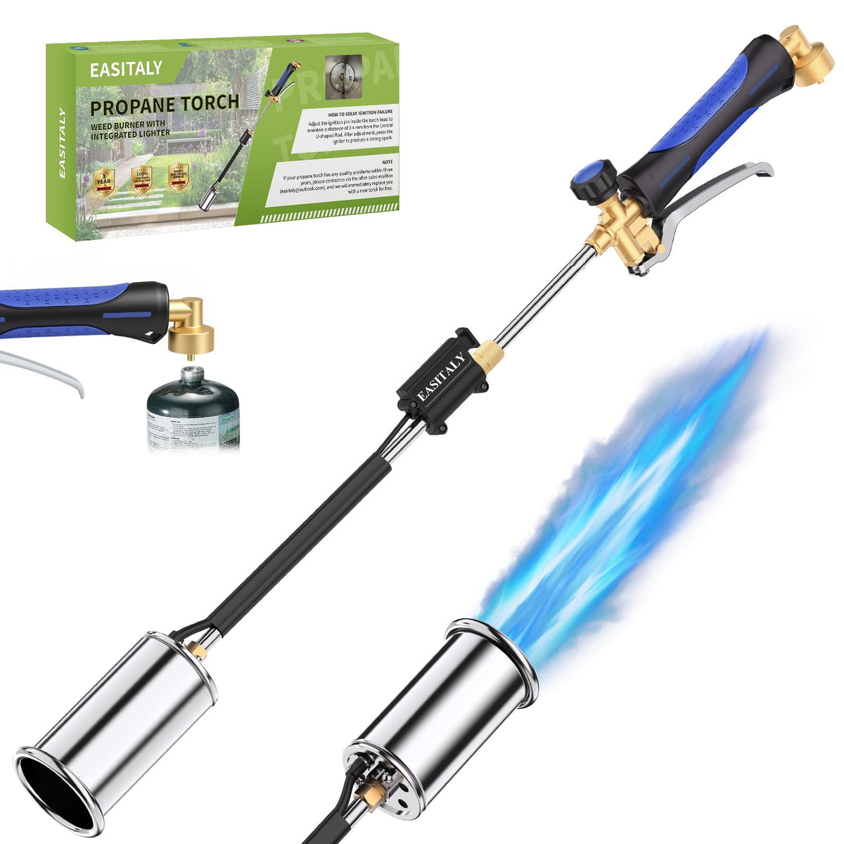 EASITALY front view torch showing full-length shaft and balanced design for comfortable use