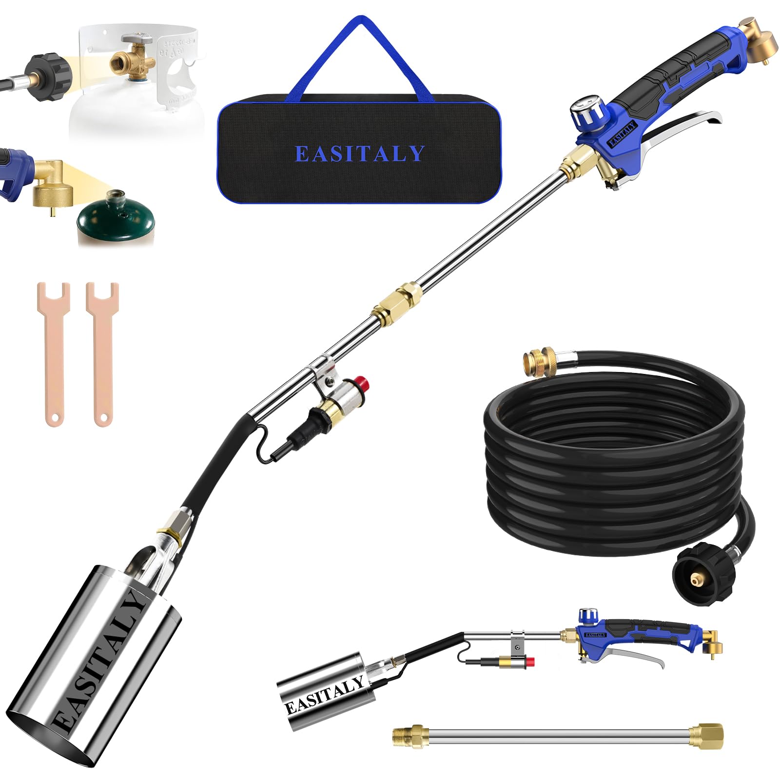 EASITALY torch front view showing controls and safety benefit