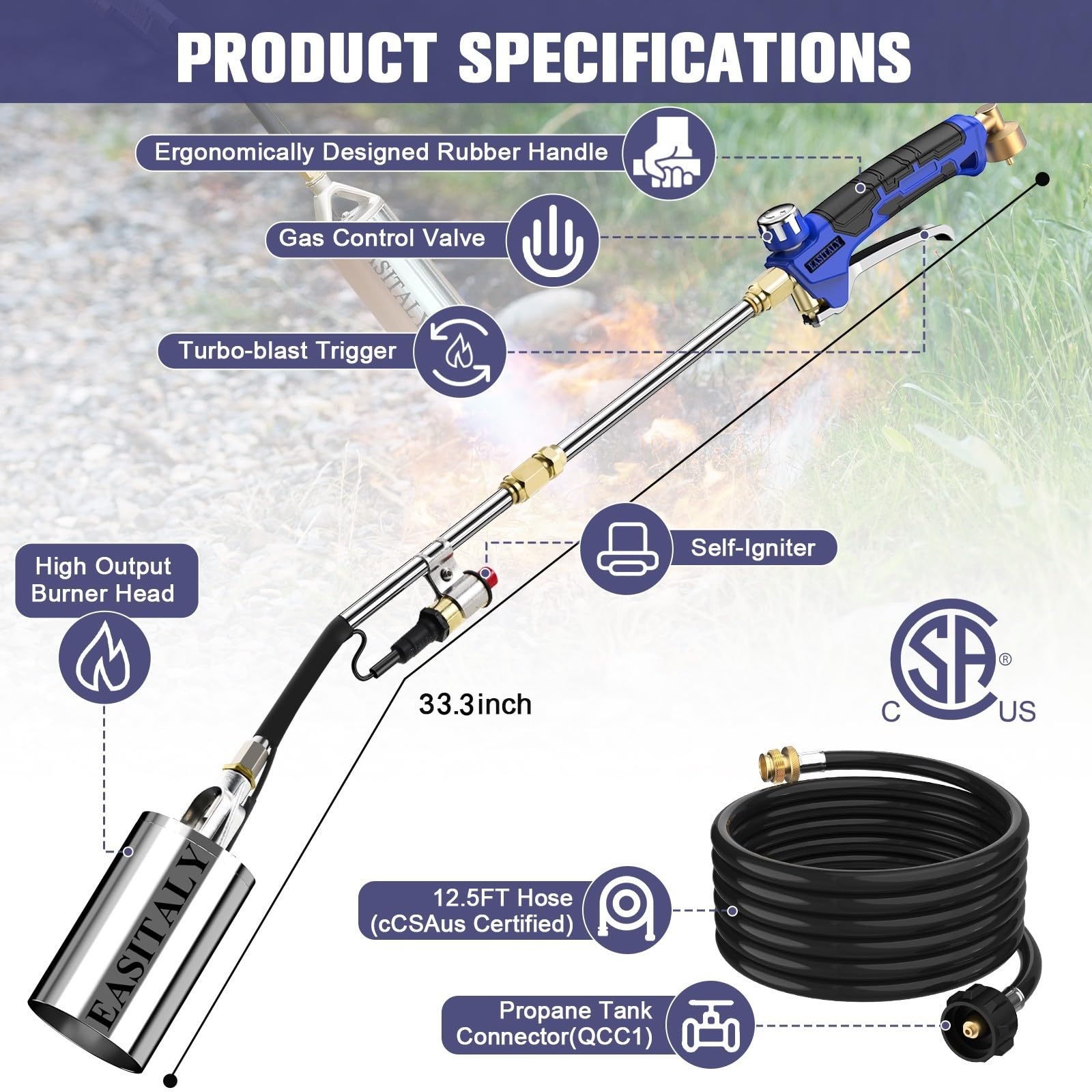 EASITALY flexible 12.5ft hose detail showing durable heat resistance