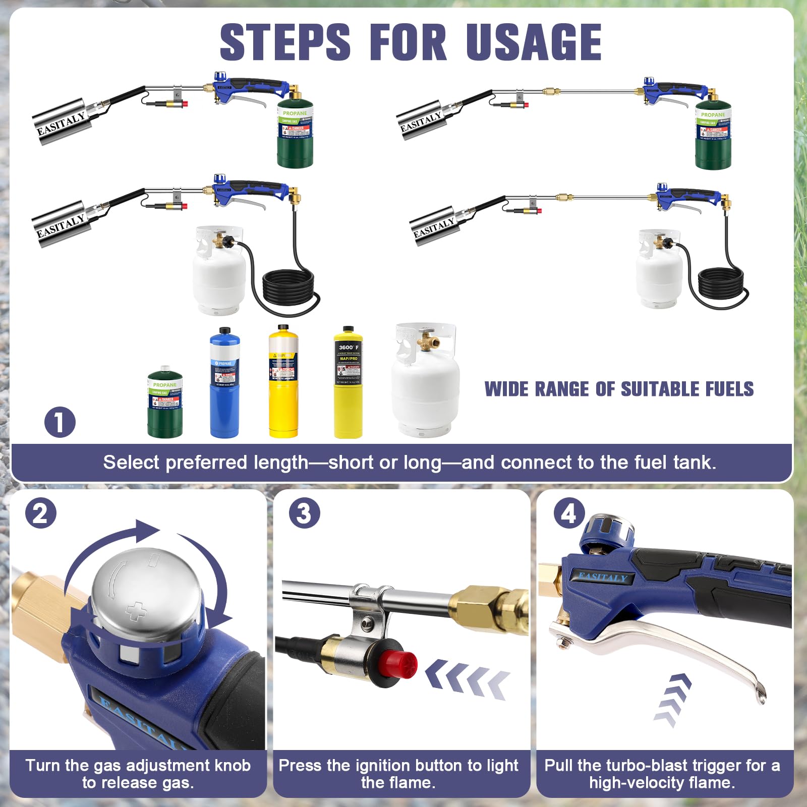 EASITALY torch long mode used for flame weeding offering extended reach