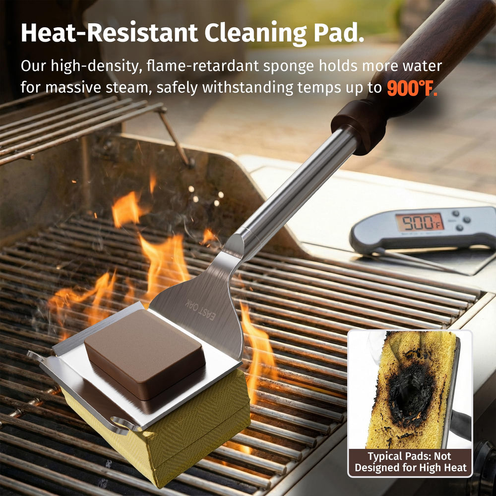 EAST OAK close-up of aramid sponge head demonstrating heat-resistant cleaning power
