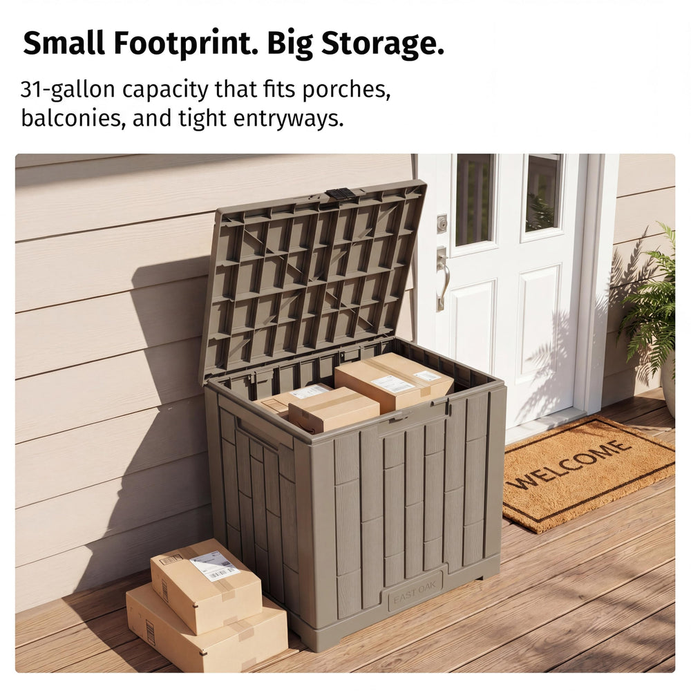 EAST OAK used as a seat and small table showing 170 lb load capacity
