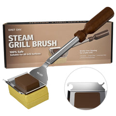 EAST OAK front view of grill brush showing bristle-free design and packaging benefit