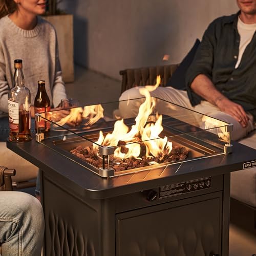 EAST OAK guard installed on fire pit table improving flame stability and ambiance
