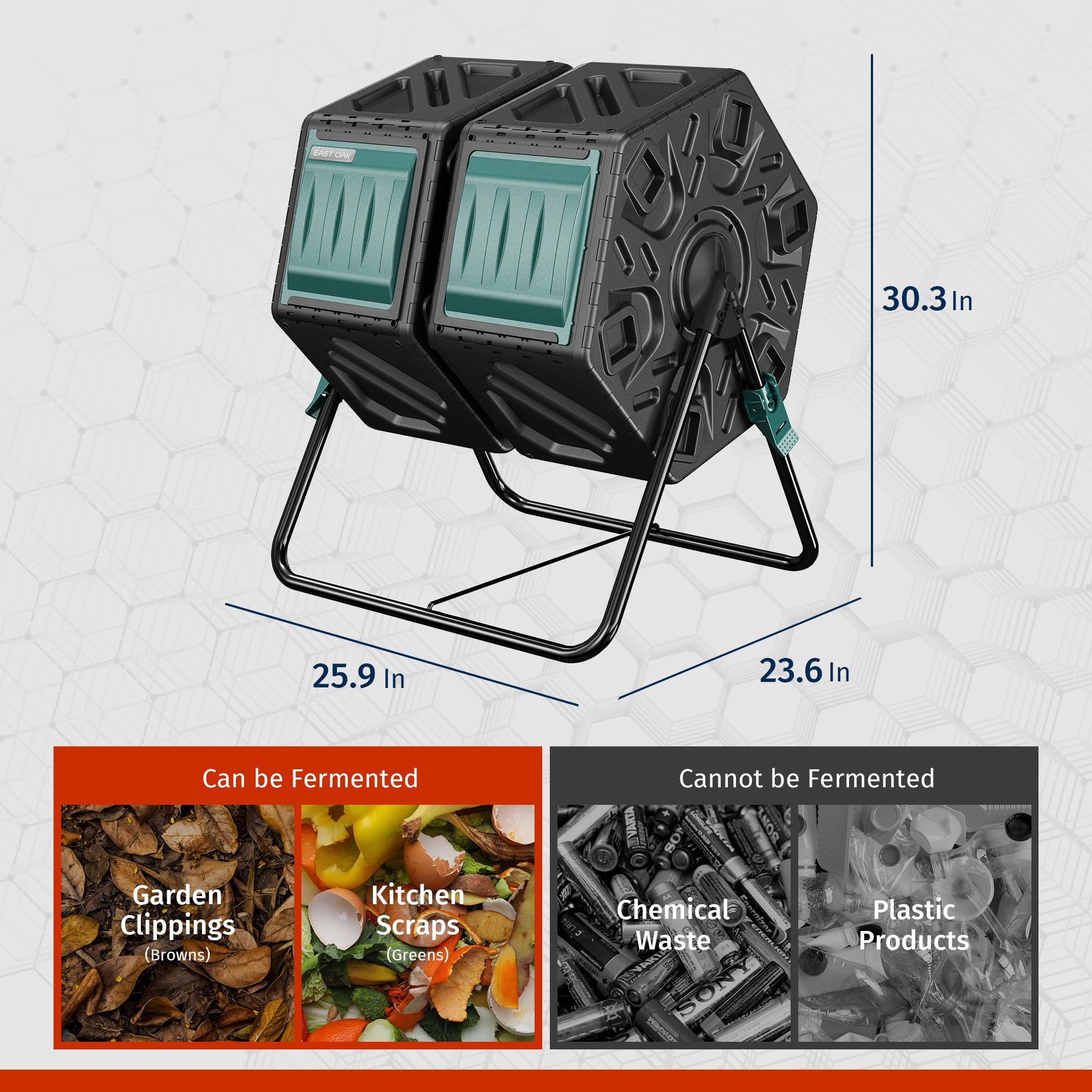 EAST OAK size comparison with hand showing compact capacity advantage