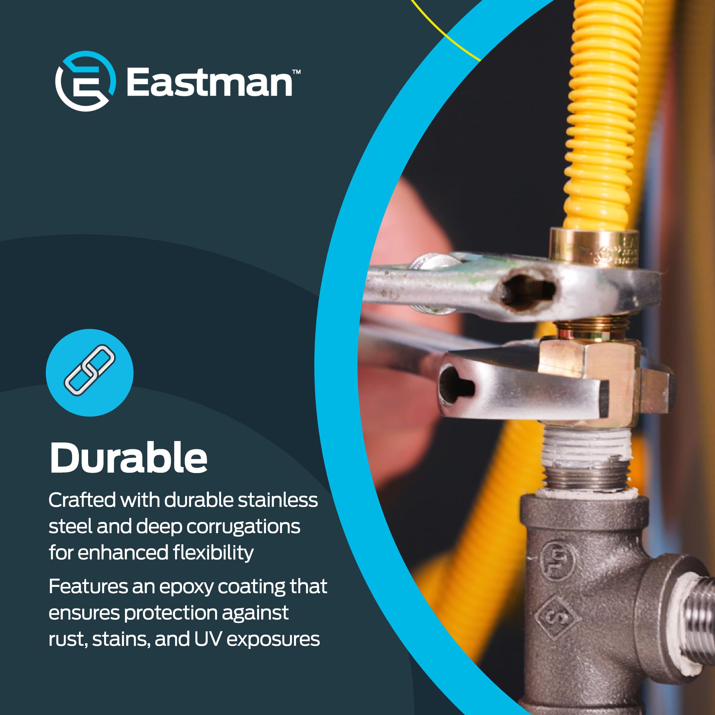 Eastman connector laid out to show 72-inch length for flexible routing