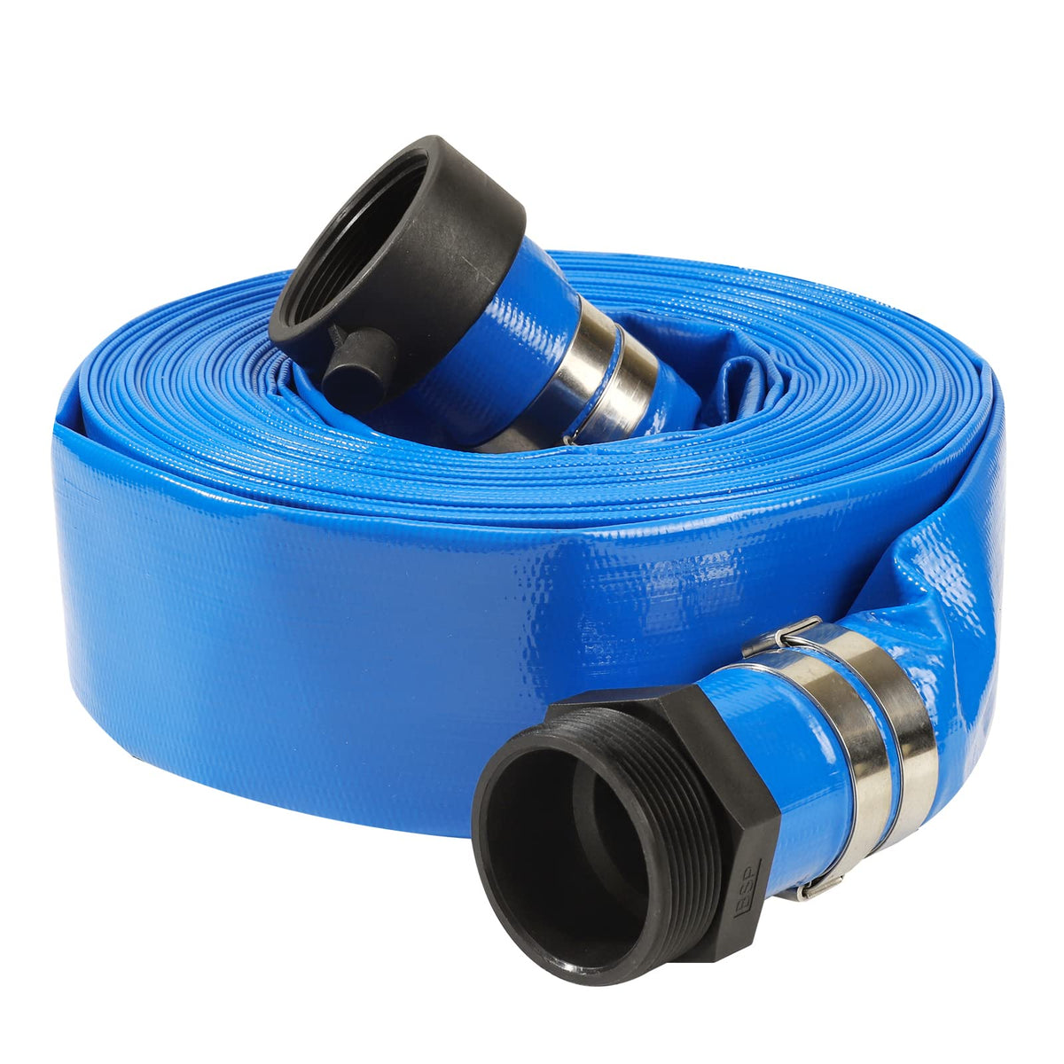 EASTRANS front view of blue 2" hose showing length and labeling for easy identification