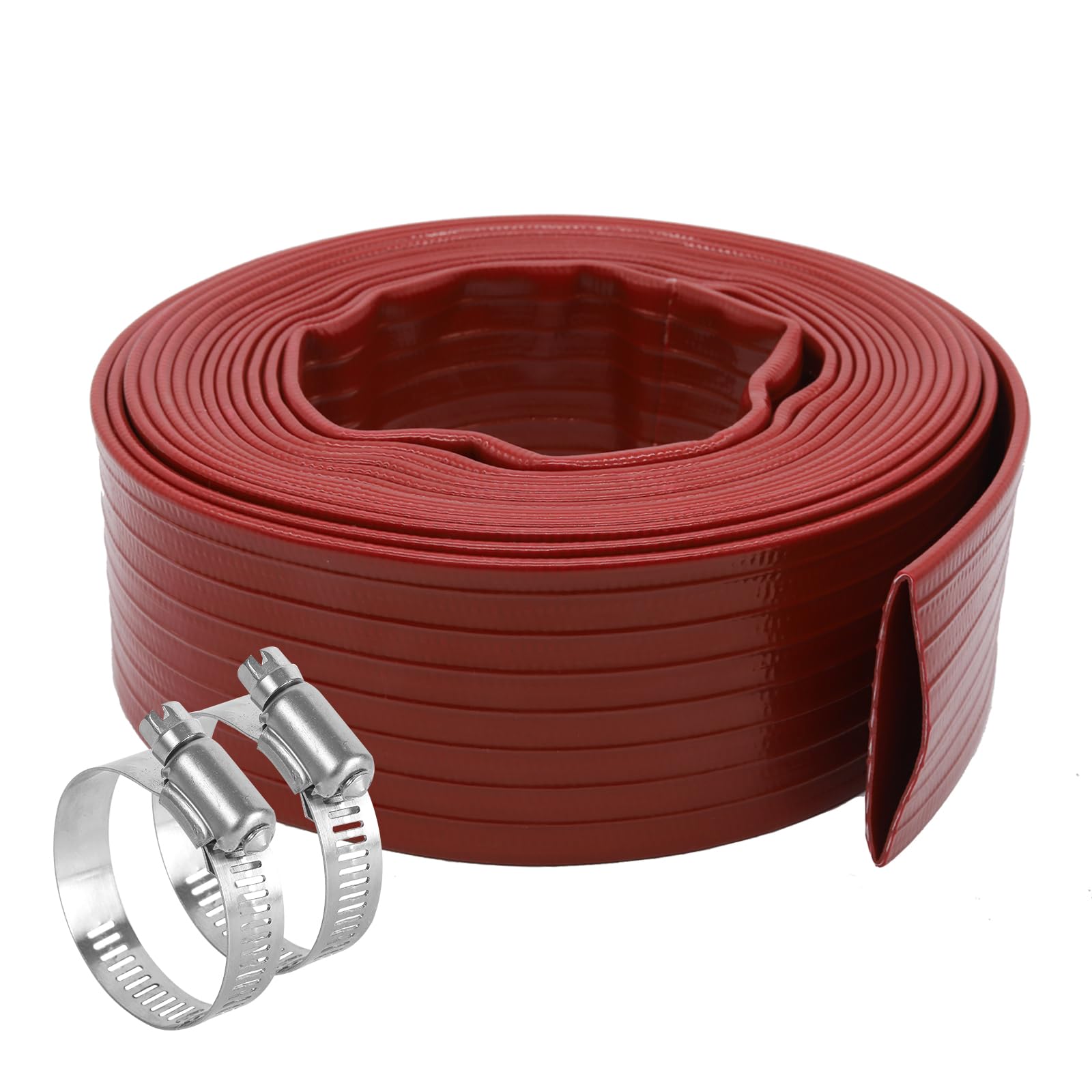 Eastrans front view of 1.5 inch x 50 ft hose showing reinforced construction and length benefit