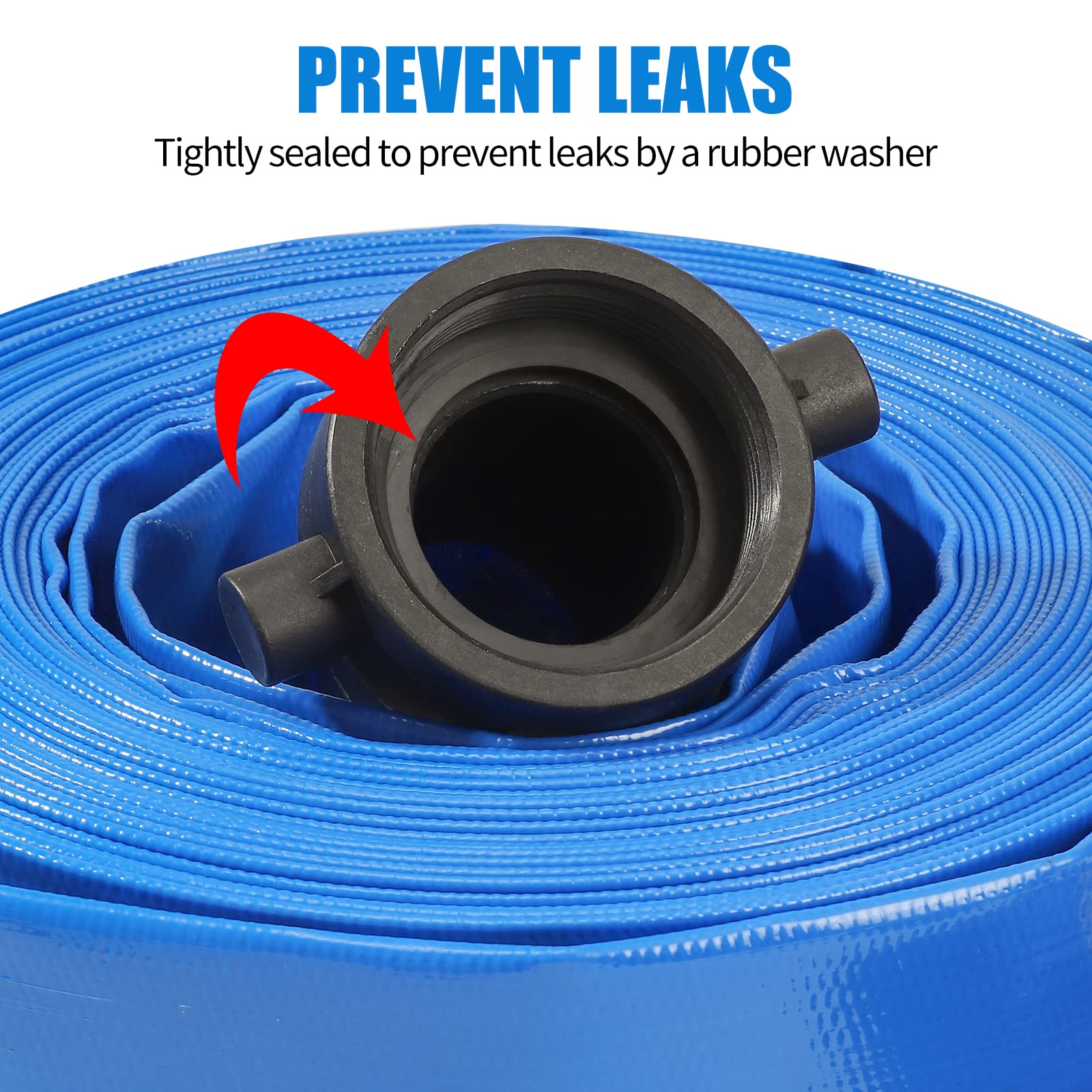 EASTRANS hose laid flat connected to pump during pool draining for efficient flow