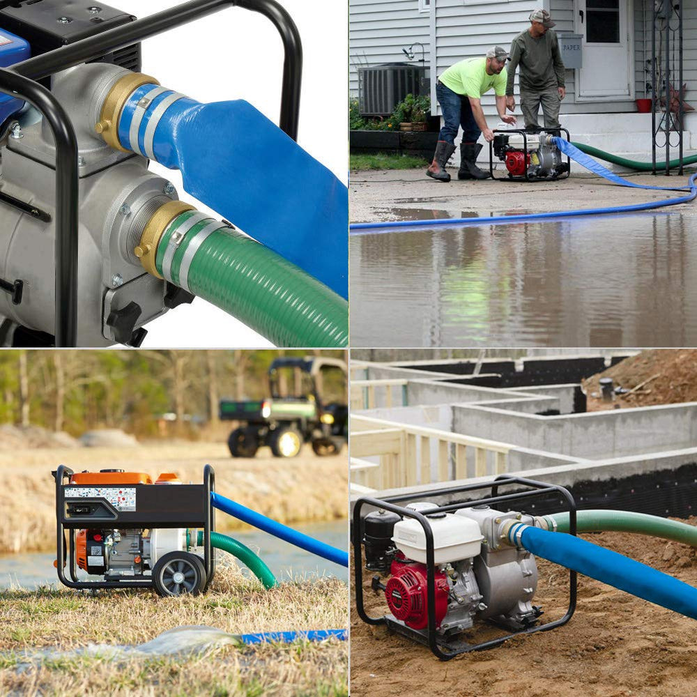 Eastrans hose laid out in yard illustrating 50-foot scale and versatile reach for draining