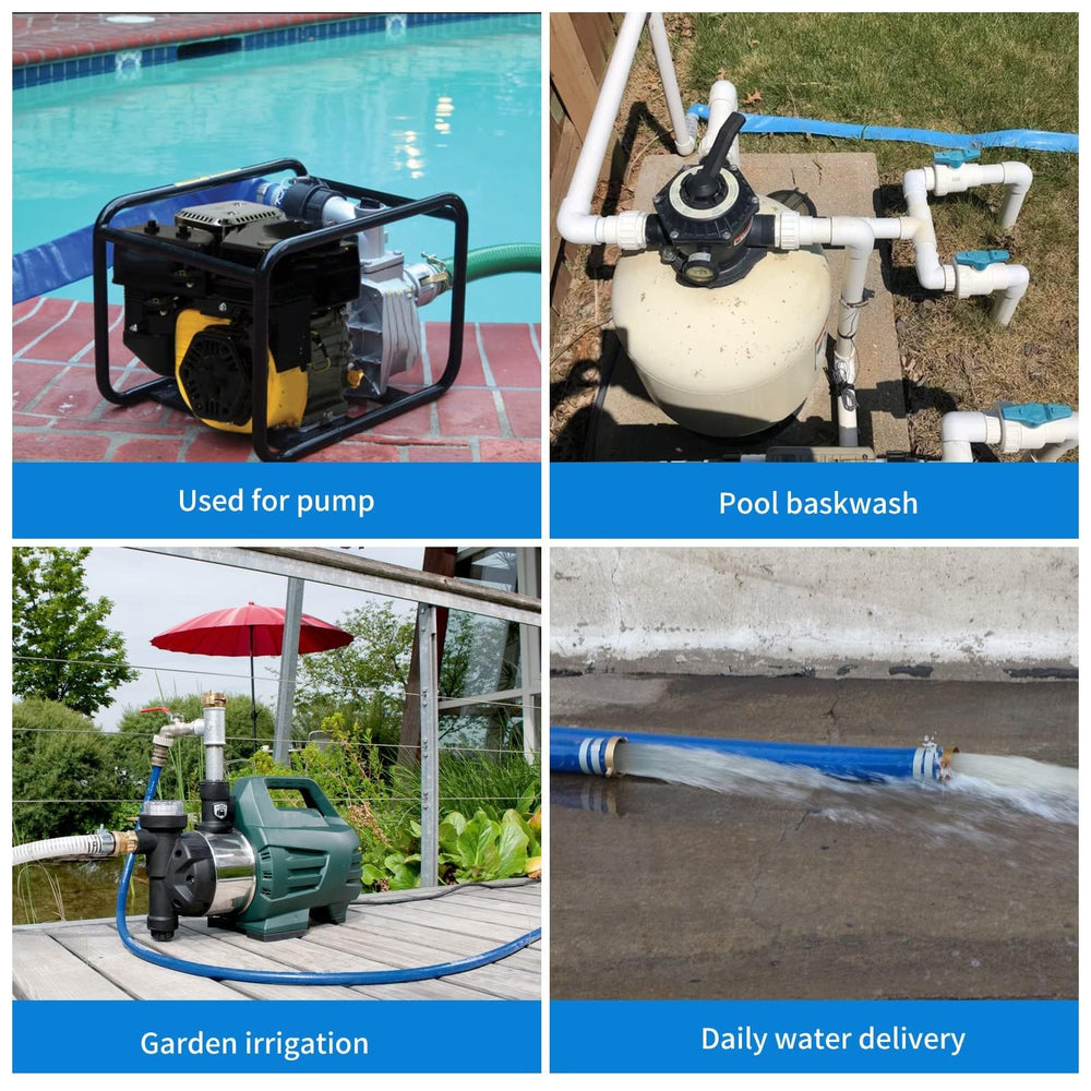 EASTRANS hose in garden dewatering scene showing quick setup and water removal