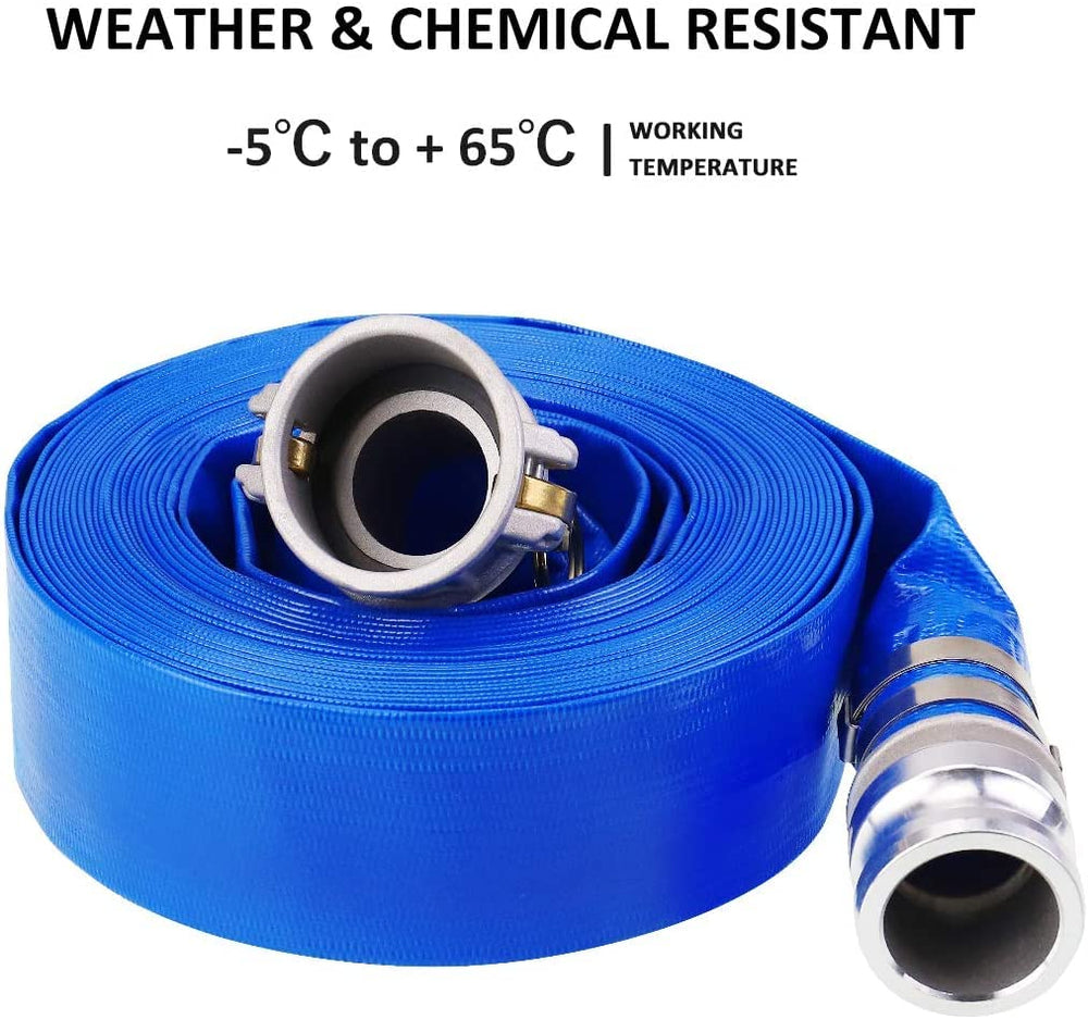 Eastrans poolside setup showing ready-to-use discharge hose for maintenance
