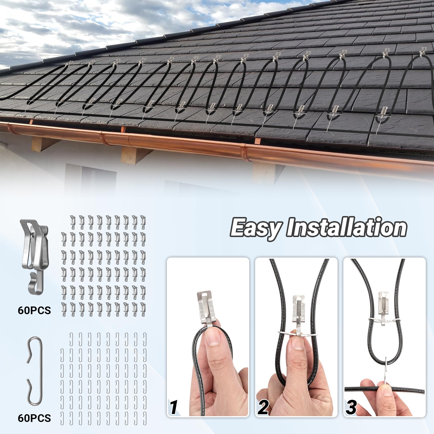 Eastrexon heat tape installed on gutter keeping water flowing benefit