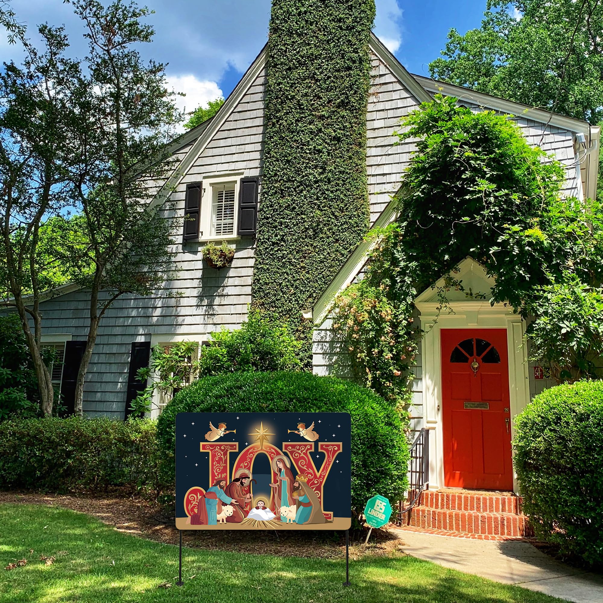 Eastsky family by sign in garden showing welcoming holiday atmosphere