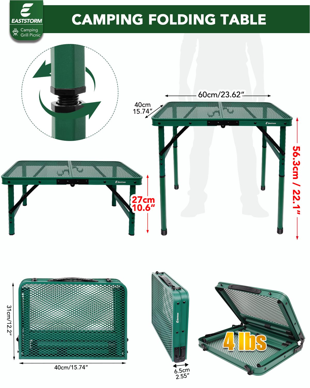 E EASTSTORM side profile open high 22 inch, ergonomic prep-height benefit