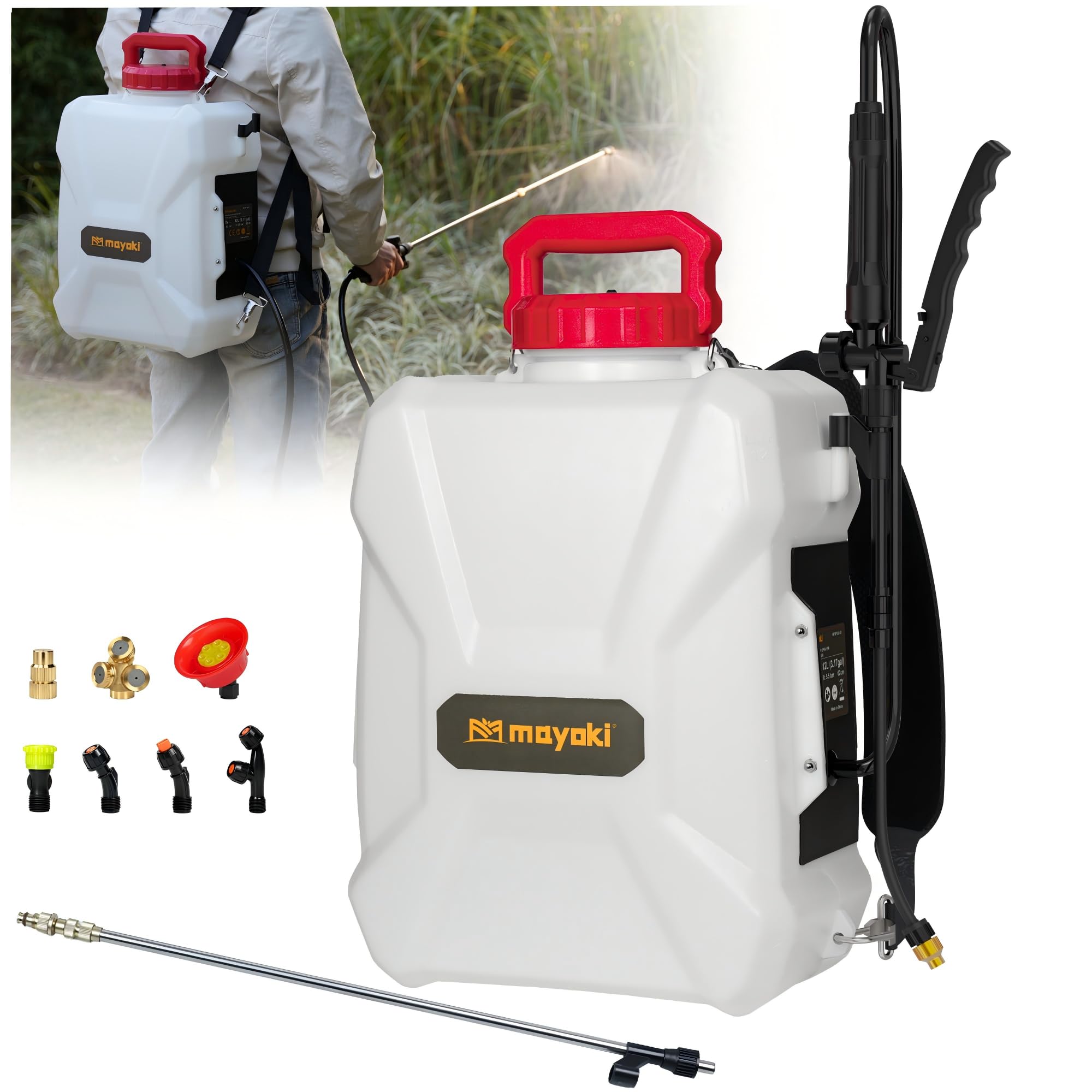Eastyle front view of backpack sprayer showing tank and controls for easy operation