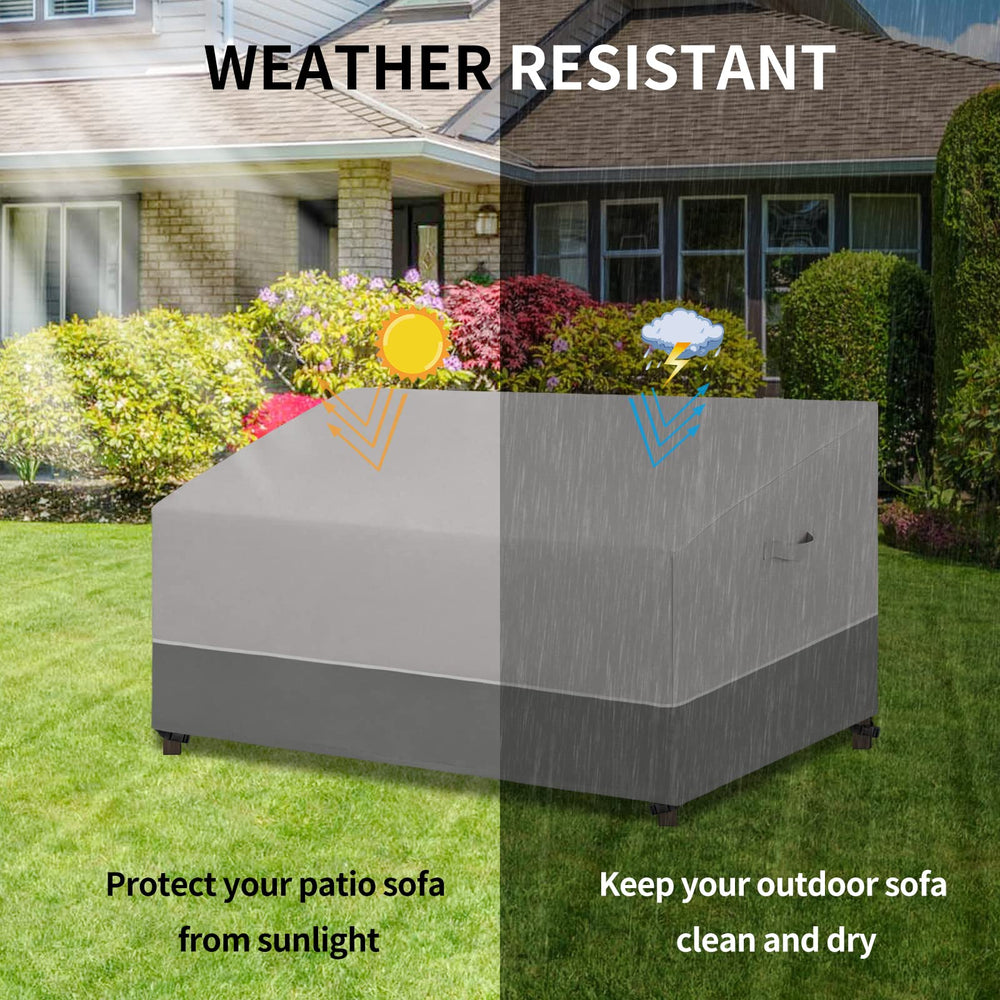 Easy-Going covered sofa in backyard setting showing neat appearance and weather protection