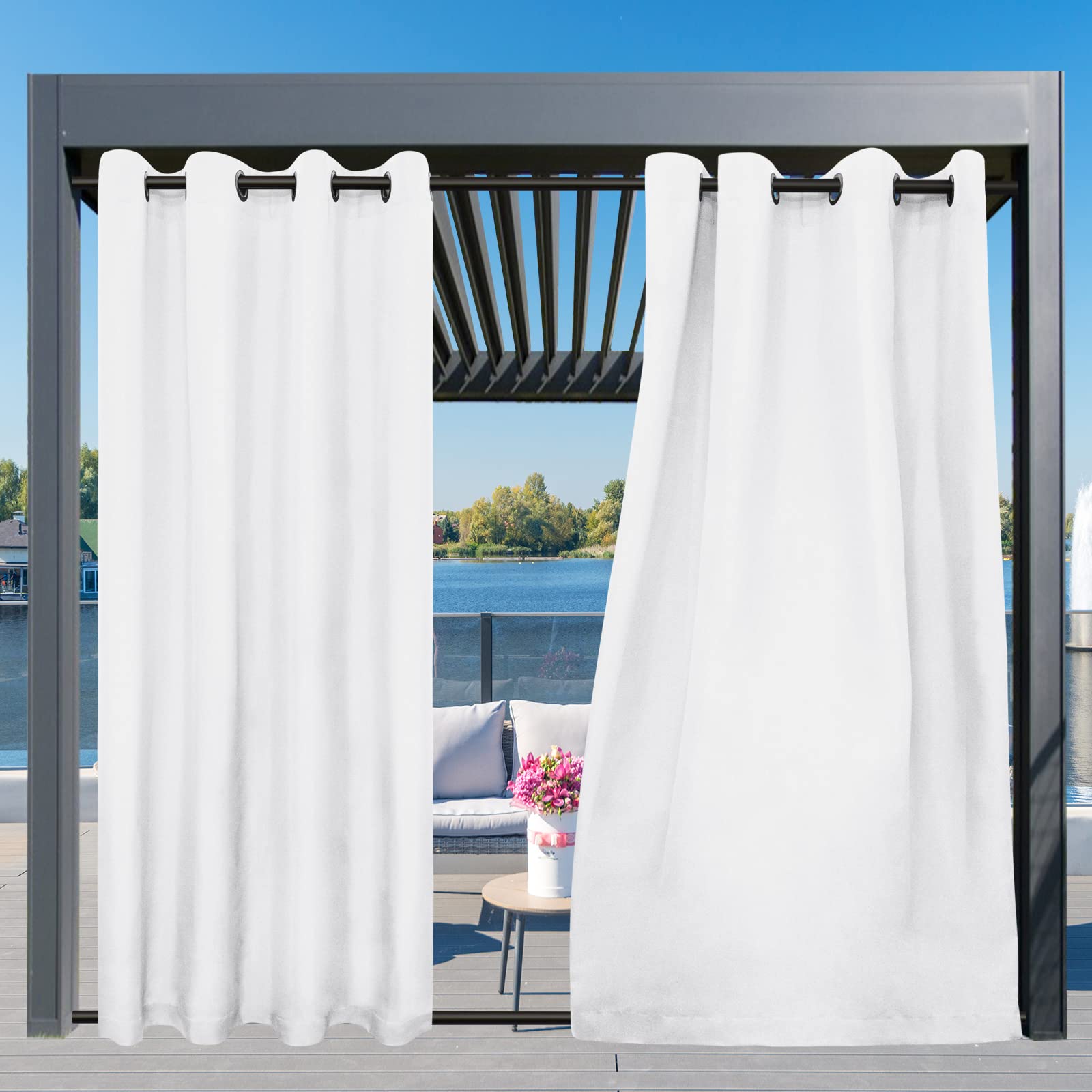 Easy-Going bottom tabs detail that anchors curtains against wind for stability