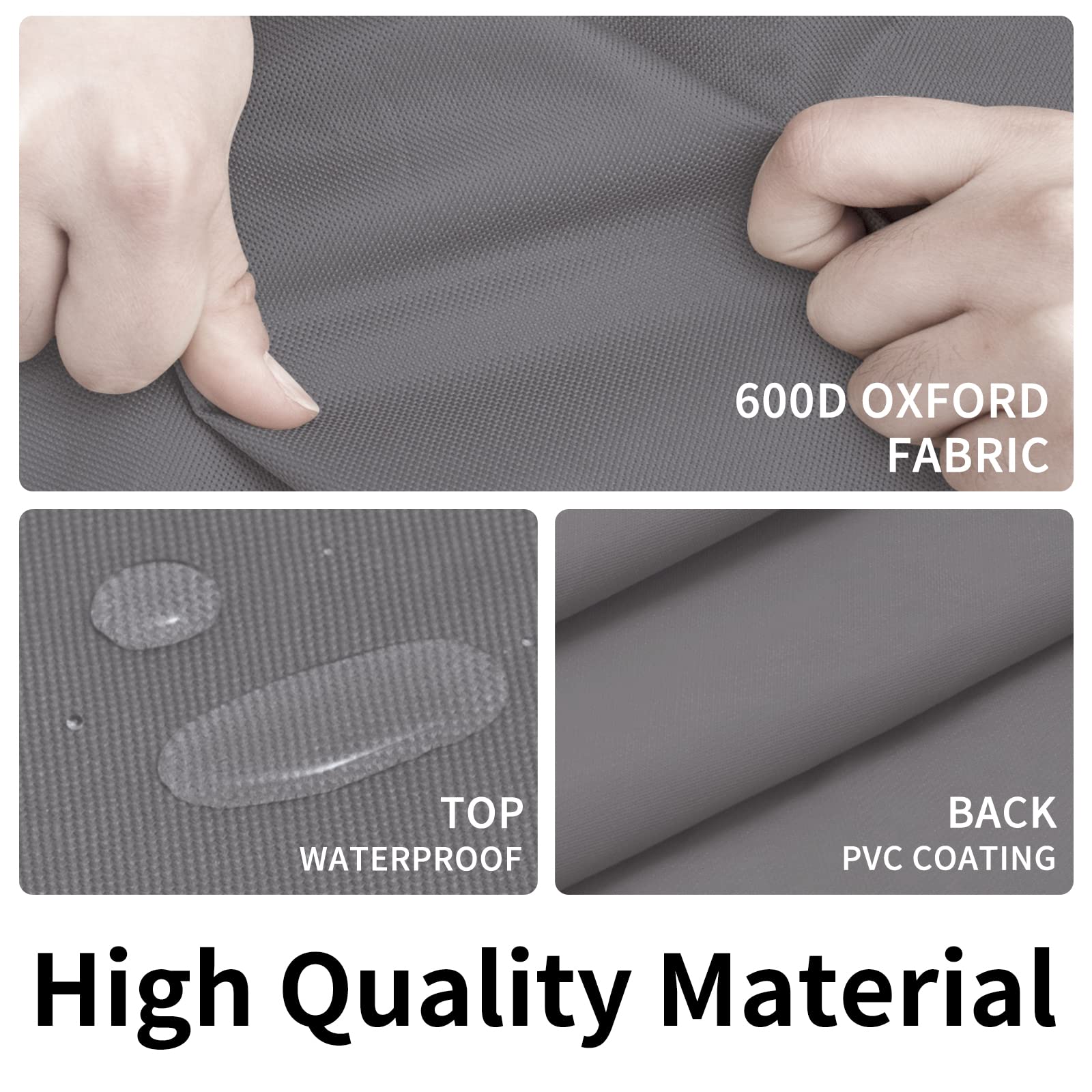 Easy-Going quick-release buckles and adjustable strap detail, secures cover against wind