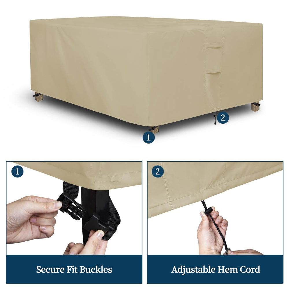 Easy-Going cover over outdoor dining set showing clean protection in use