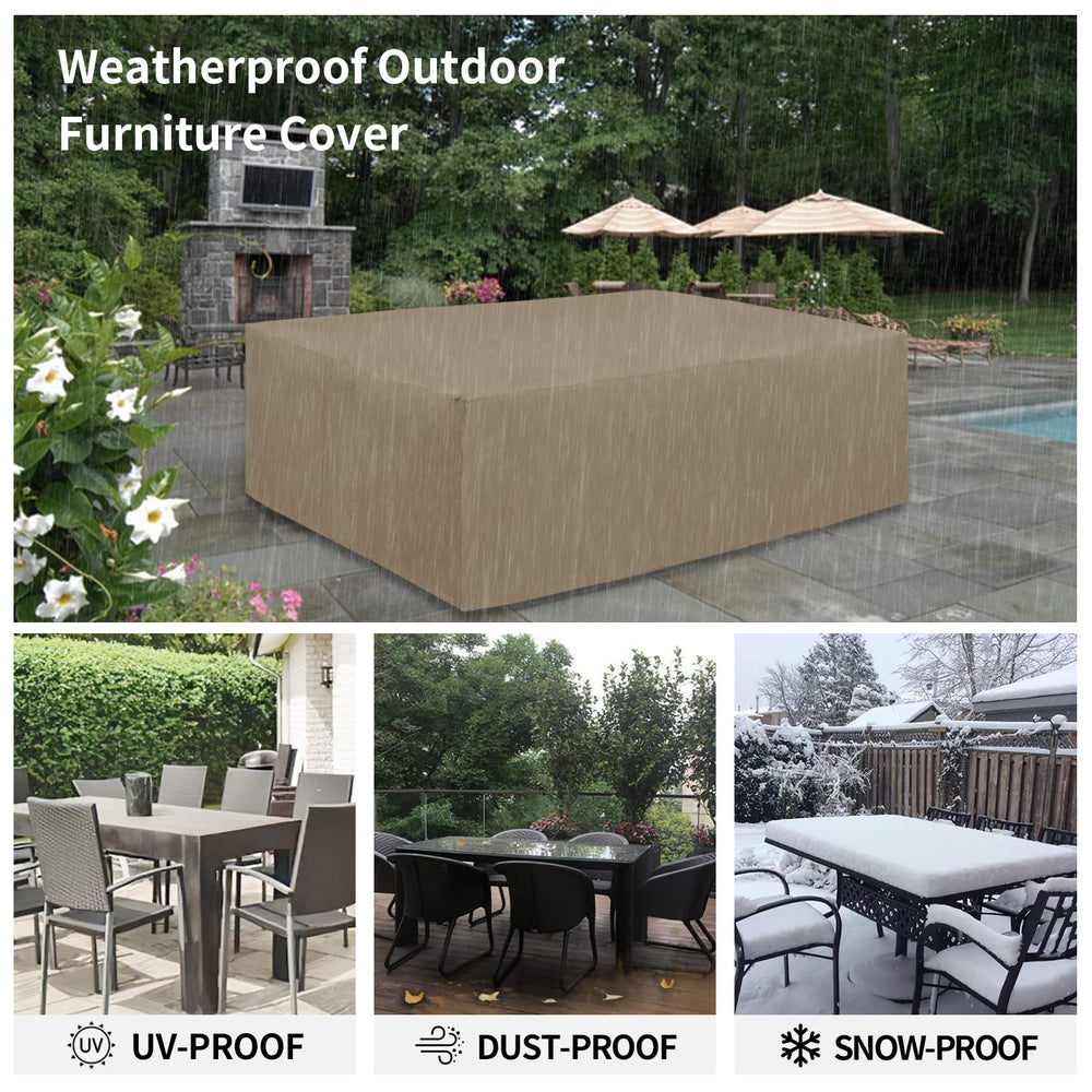 Easy-Going cover on patio set in lifestyle scene protecting furniture from elements