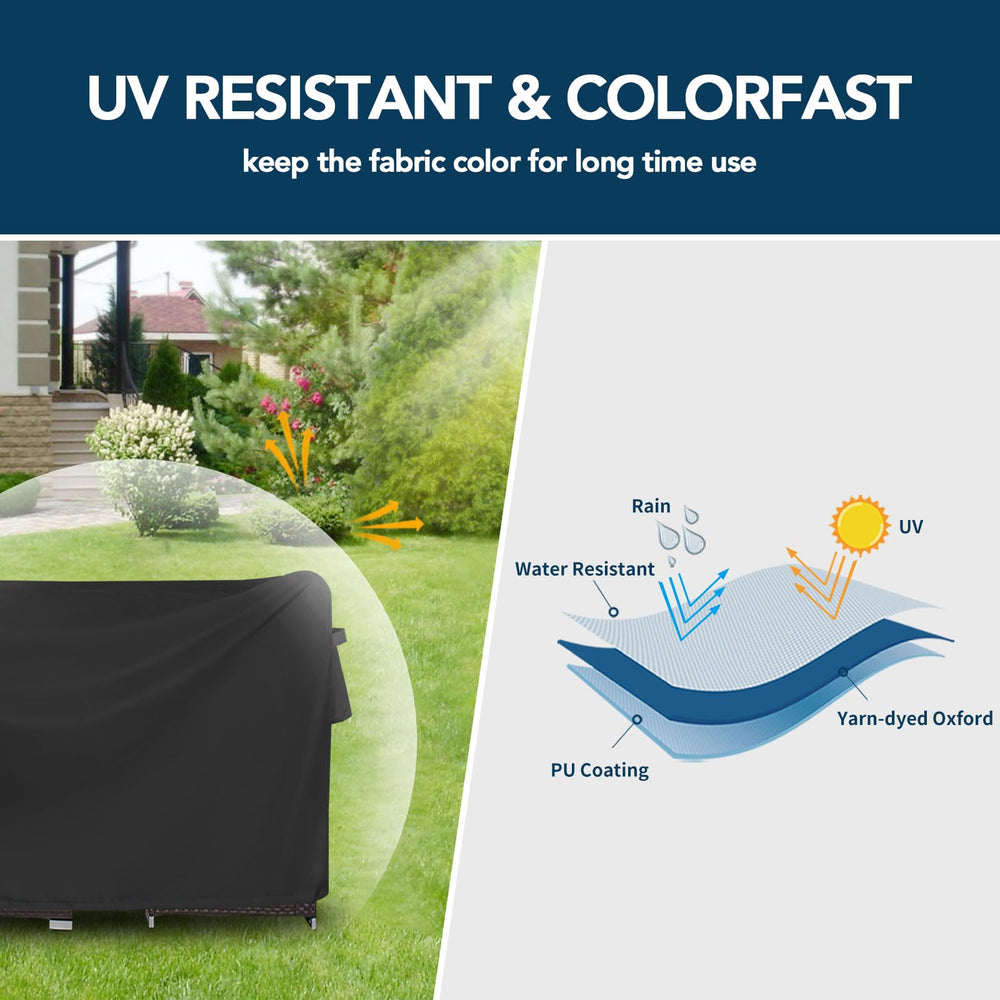 Easy-Going covered table in outdoor setting, demonstrating waterproof protection and clean look
