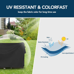 Easy-Going covered table in outdoor setting, demonstrating waterproof protection and clean look