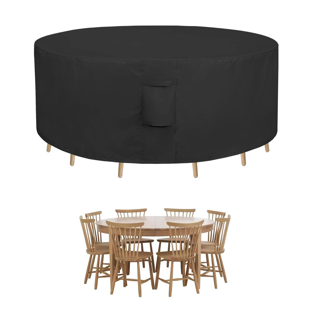 Easy-Going front view of round cover protecting table, keeps furniture dry