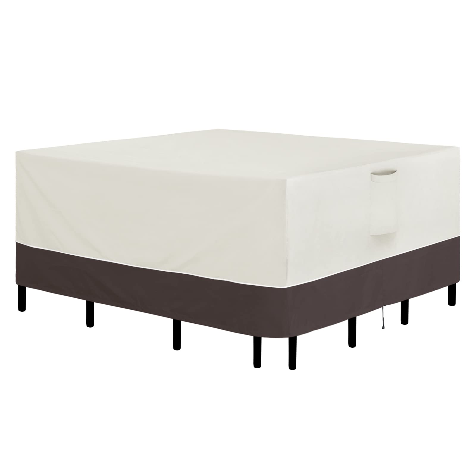 Easy-Going front view of beige brown patio cover showing full protection