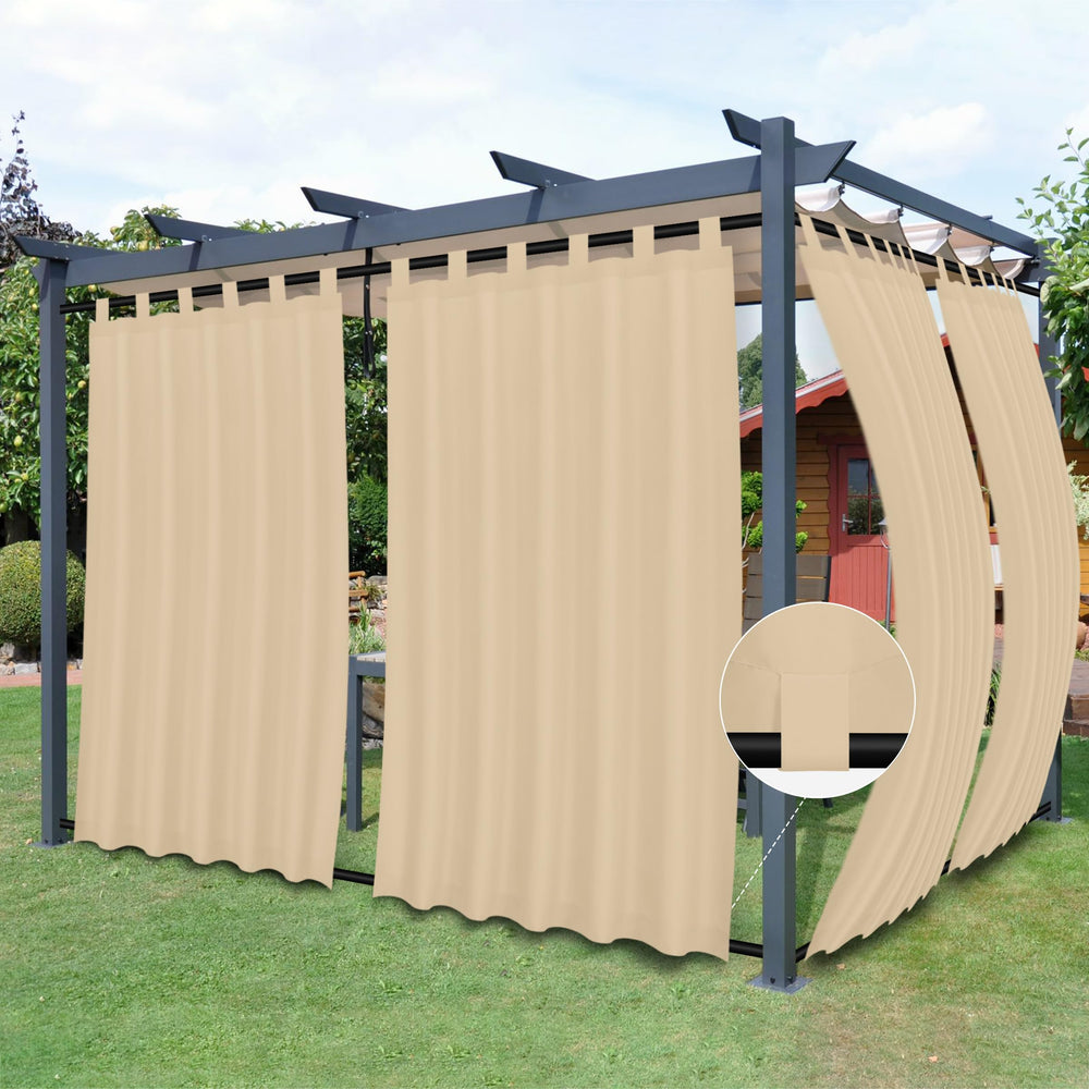 Easy-Going front view showing two beige panels and full coverage benefit